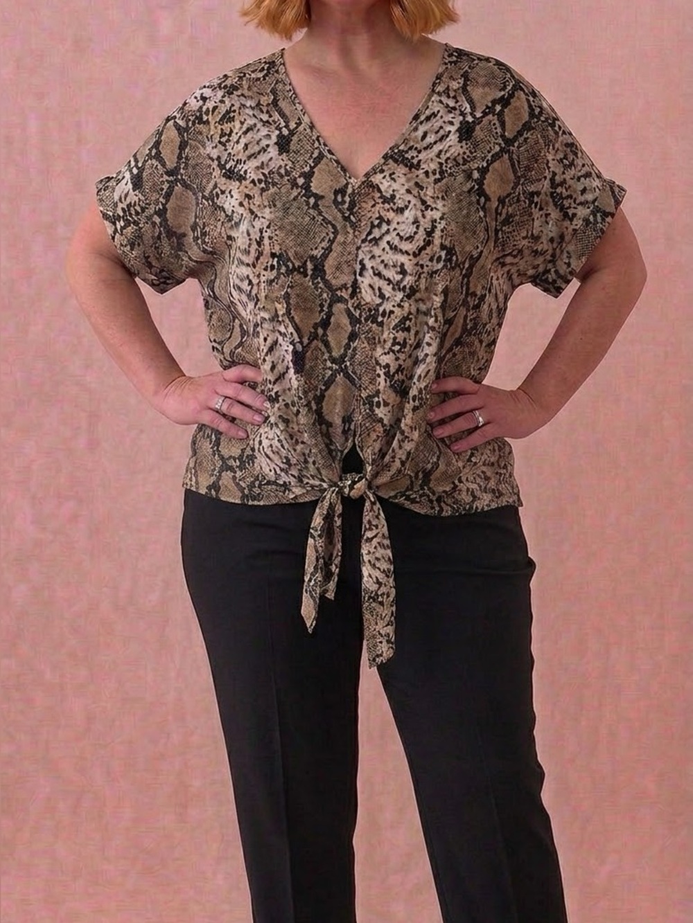 Women's Snakeskin Blouse With Tie